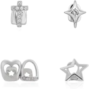 4PC Grillz for Women Gold Plated Silver Grills for Your Teeth Punk Rhinestones Cross Grillz Hollow Out Heart Star tooth cap Hip-Hop Jewelry Gift for Women Men