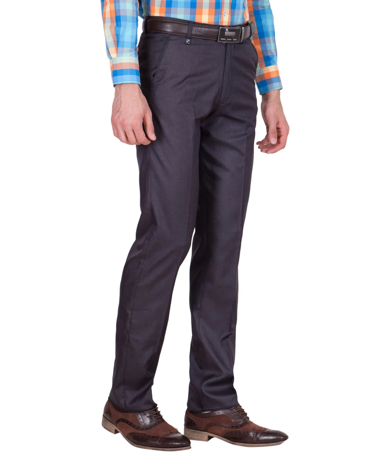American-Elm Men's Cotton Blend Blue Formal Trouser
