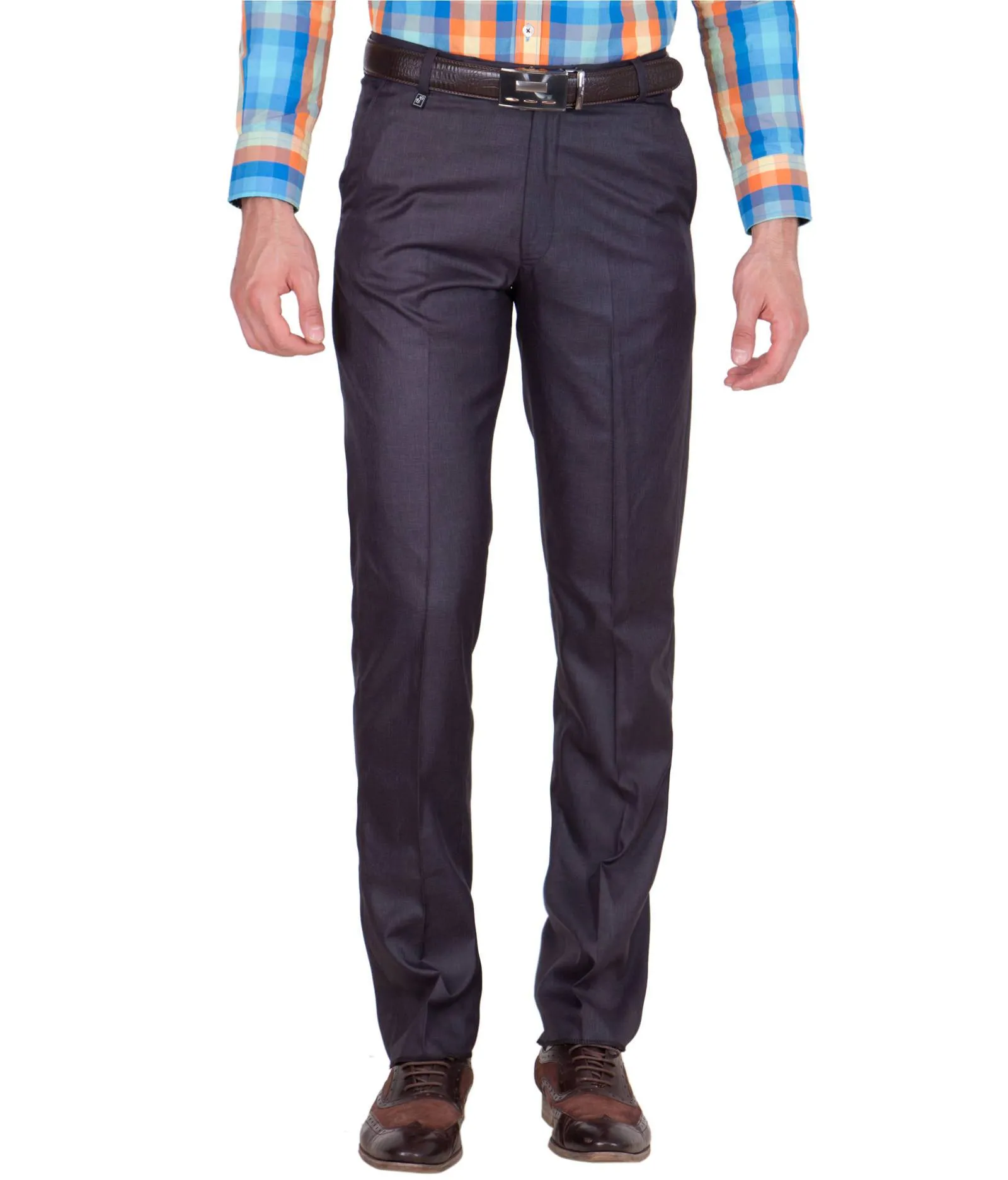 American-Elm Men's Cotton Blend Blue Formal Trouser