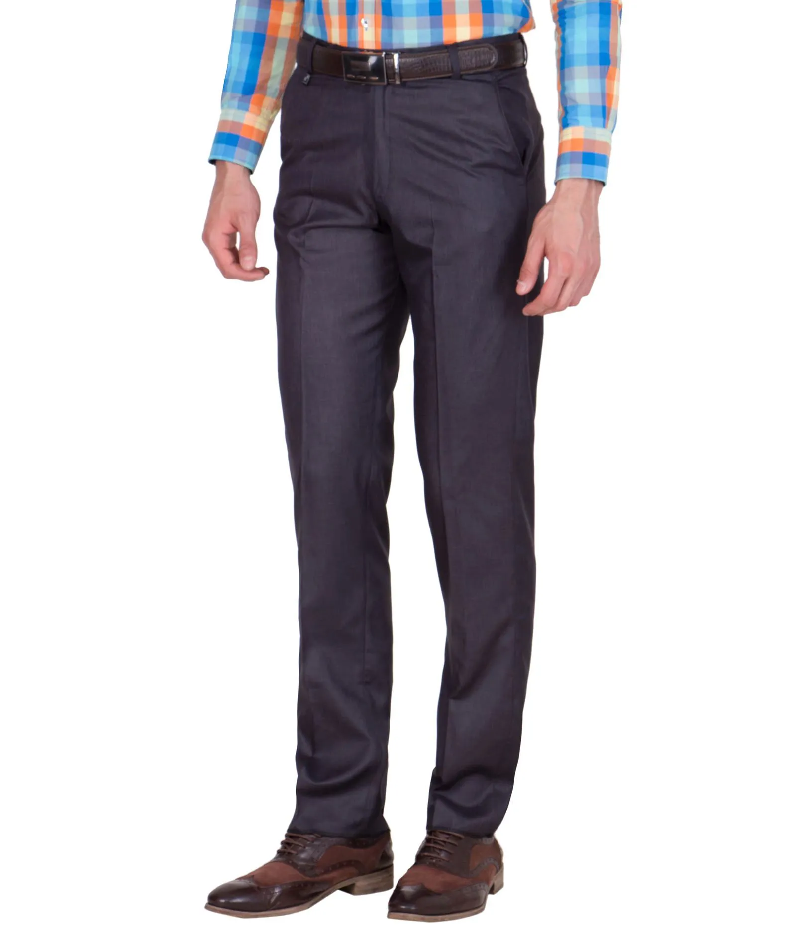 American-Elm Men's Cotton Blend Blue Formal Trouser