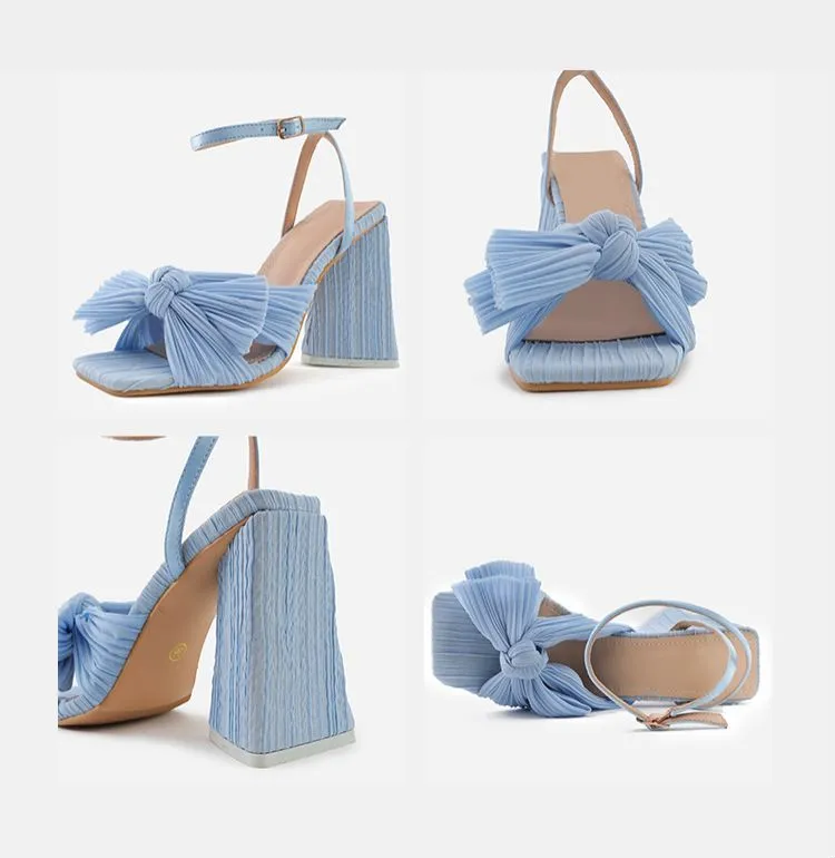 Amozae-Bow Knot Chunky Heel Sandals