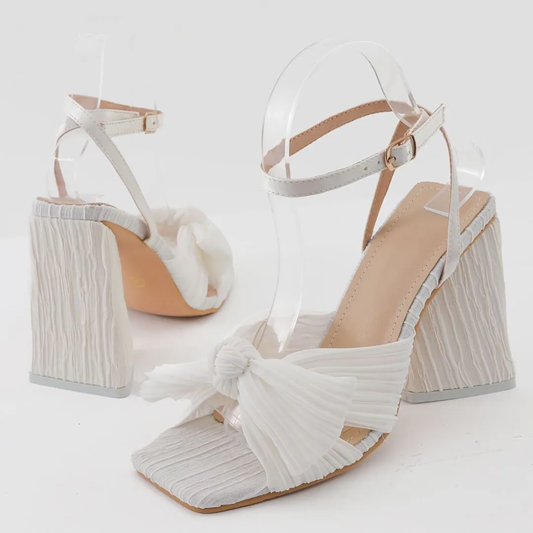 Amozae-Bow Knot Chunky Heel Sandals