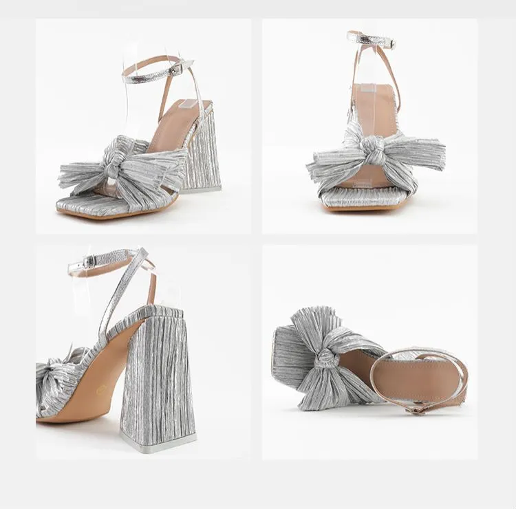 Amozae-Bow Knot Chunky Heel Sandals