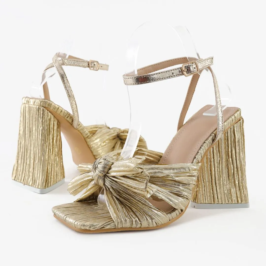 Amozae-Bow Knot Chunky Heel Sandals
