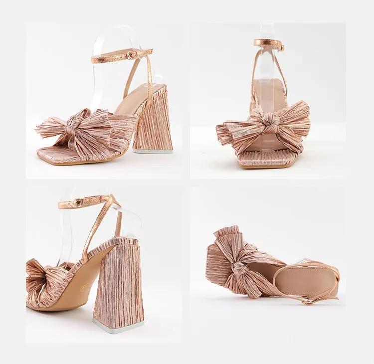 Amozae-Bow Knot Chunky Heel Sandals