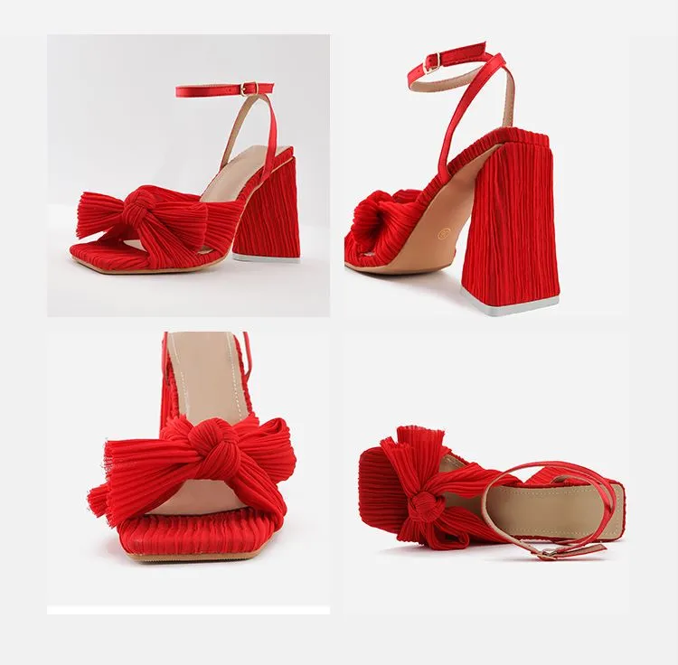 Amozae-Bow Knot Chunky Heel Sandals