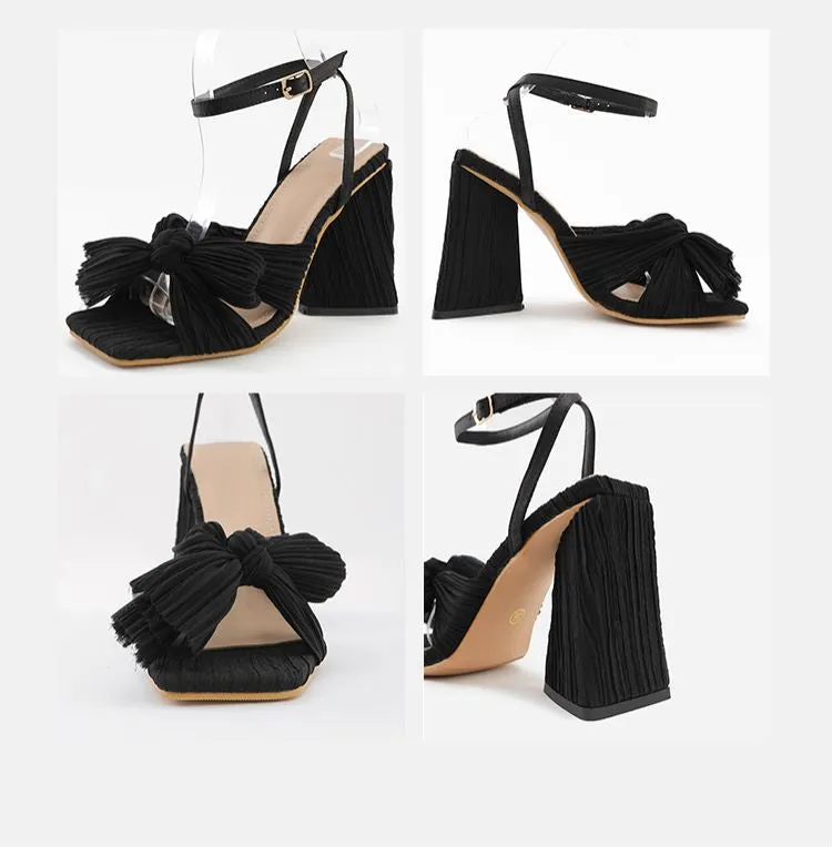 Amozae-Bow Knot Chunky Heel Sandals