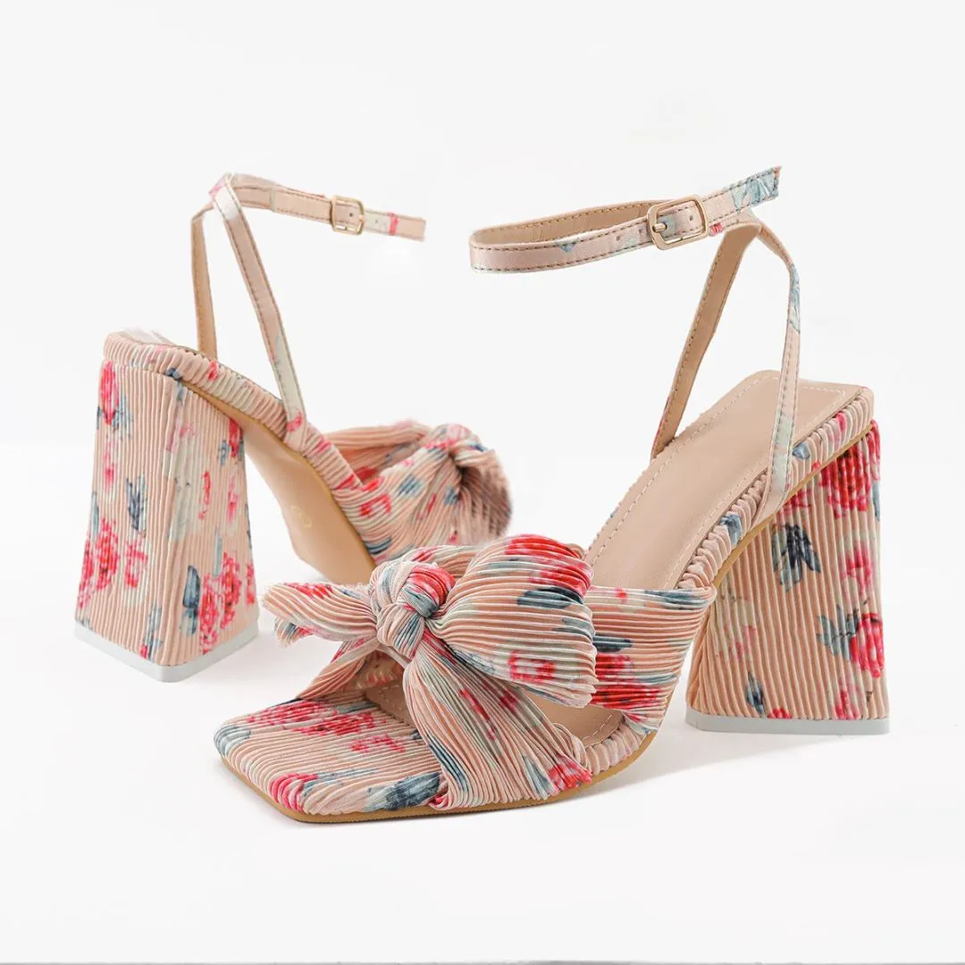 Amozae-Bow Knot Chunky Heel Sandals