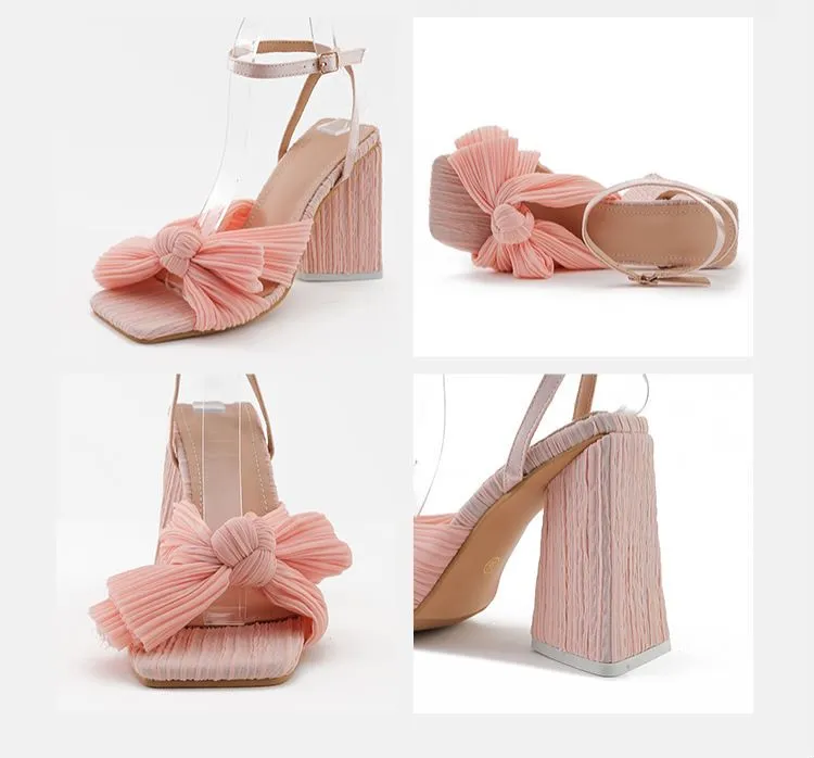 Amozae-Bow Knot Chunky Heel Sandals