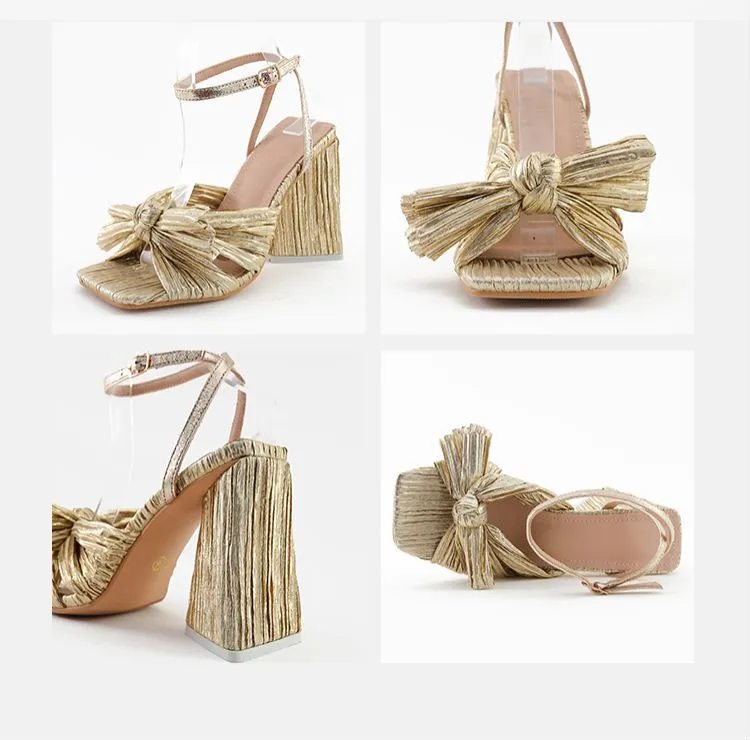 Amozae-Bow Knot Chunky Heel Sandals
