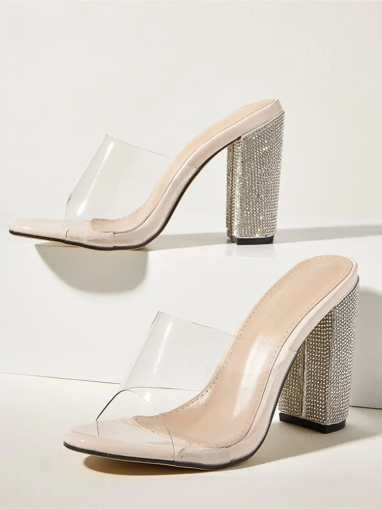 Amozae-Rhinestones Transparent Chunky Heel