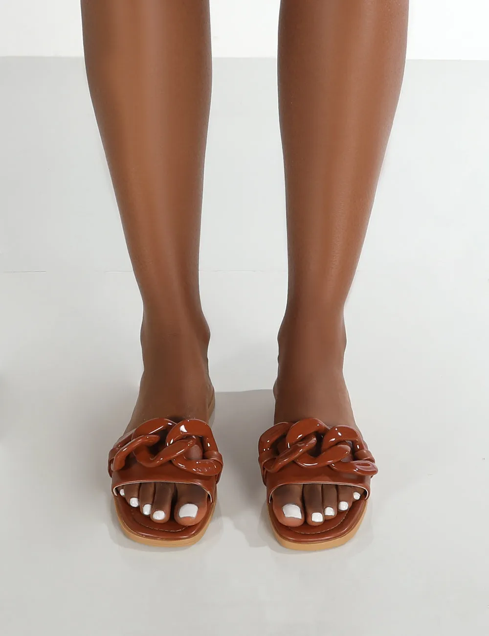 Ark Chocolate Chunky Chain Detail Slide Sandals