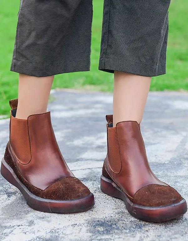 Autumn Handmade Retro Leather Women's Short Boots