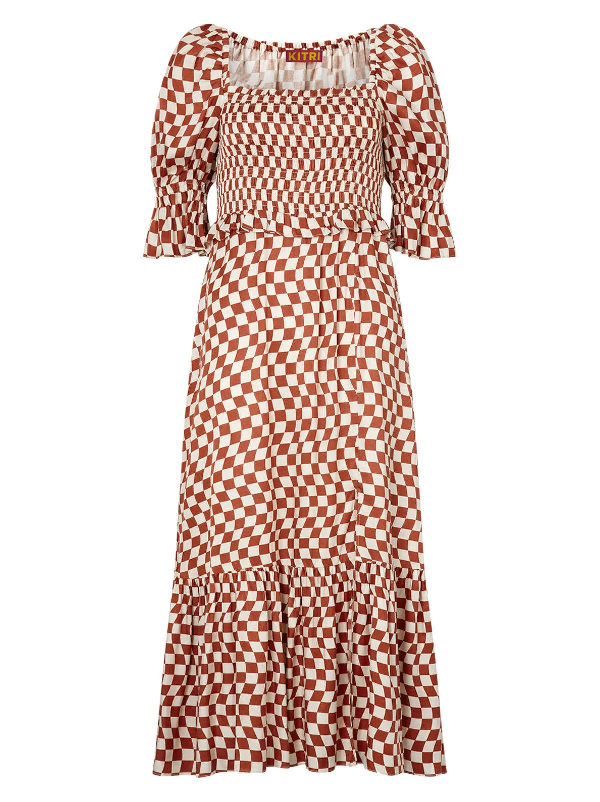 Barbara Brown Wavy Checker Shirred Dress