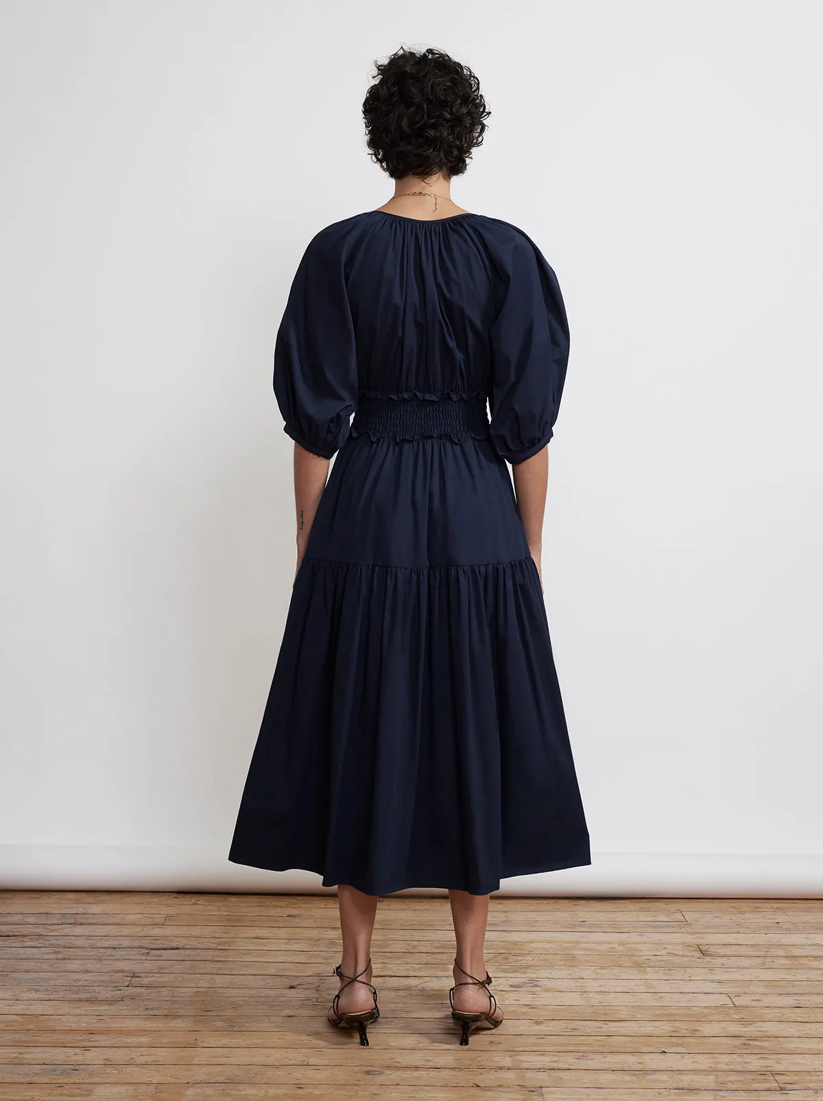 Beatrix Navy Cotton Midi Dress