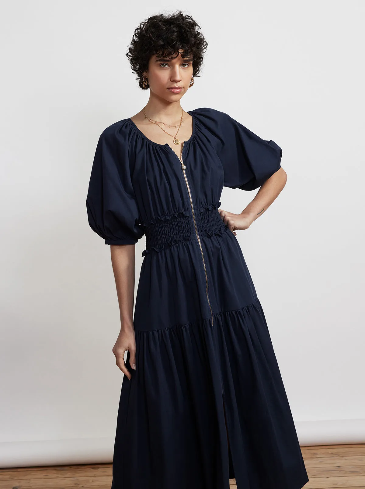 Beatrix Navy Cotton Midi Dress