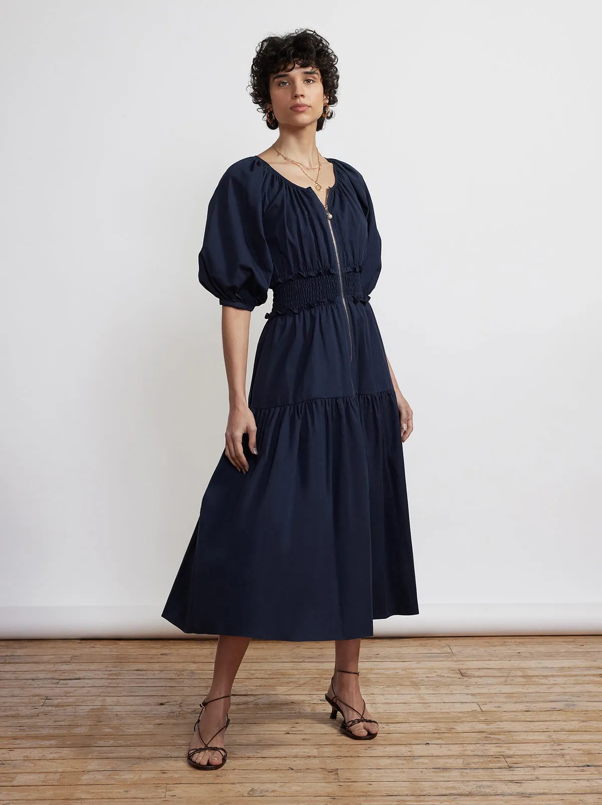 Beatrix Navy Cotton Midi Dress