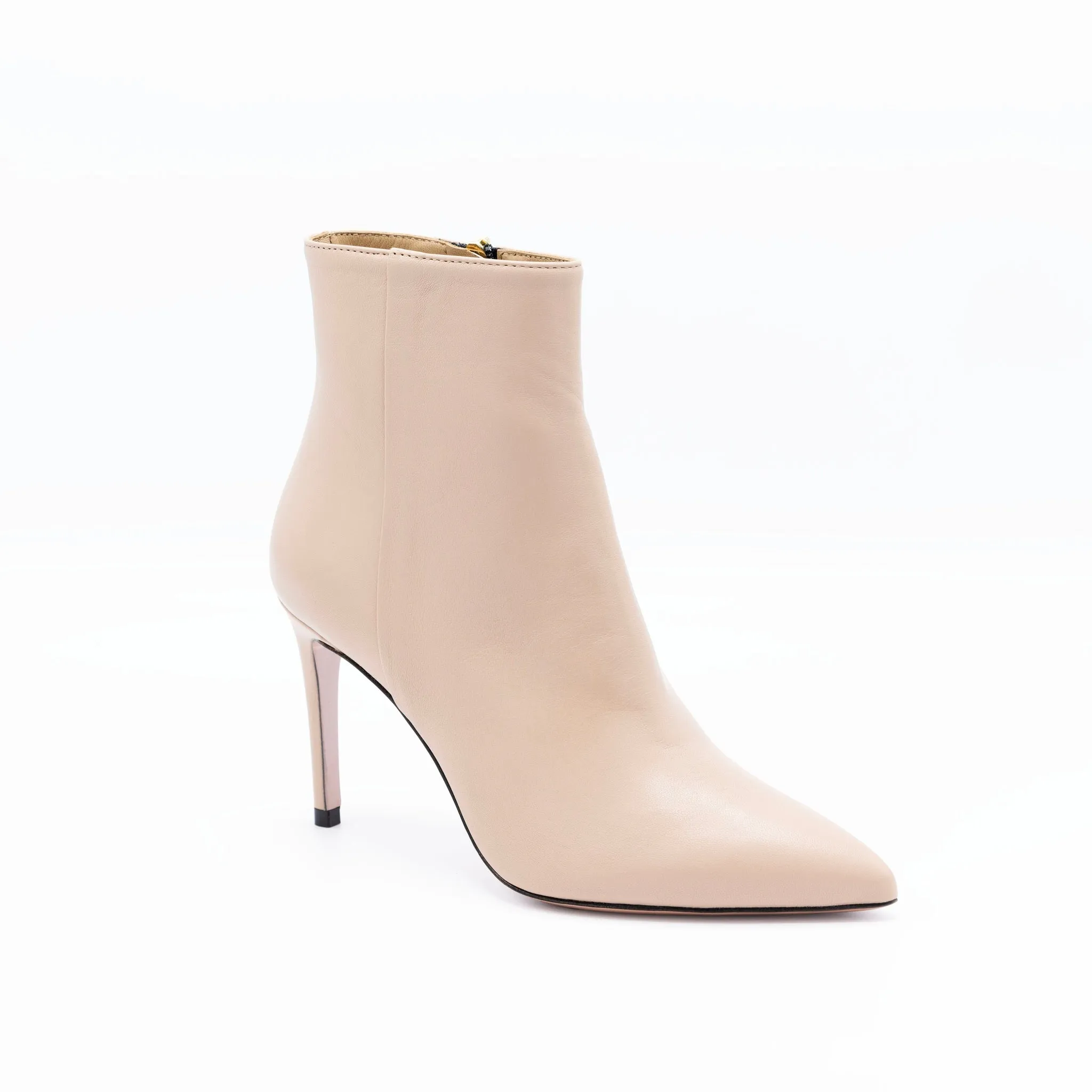 Beige Leather Stiletto Ankle Boots
