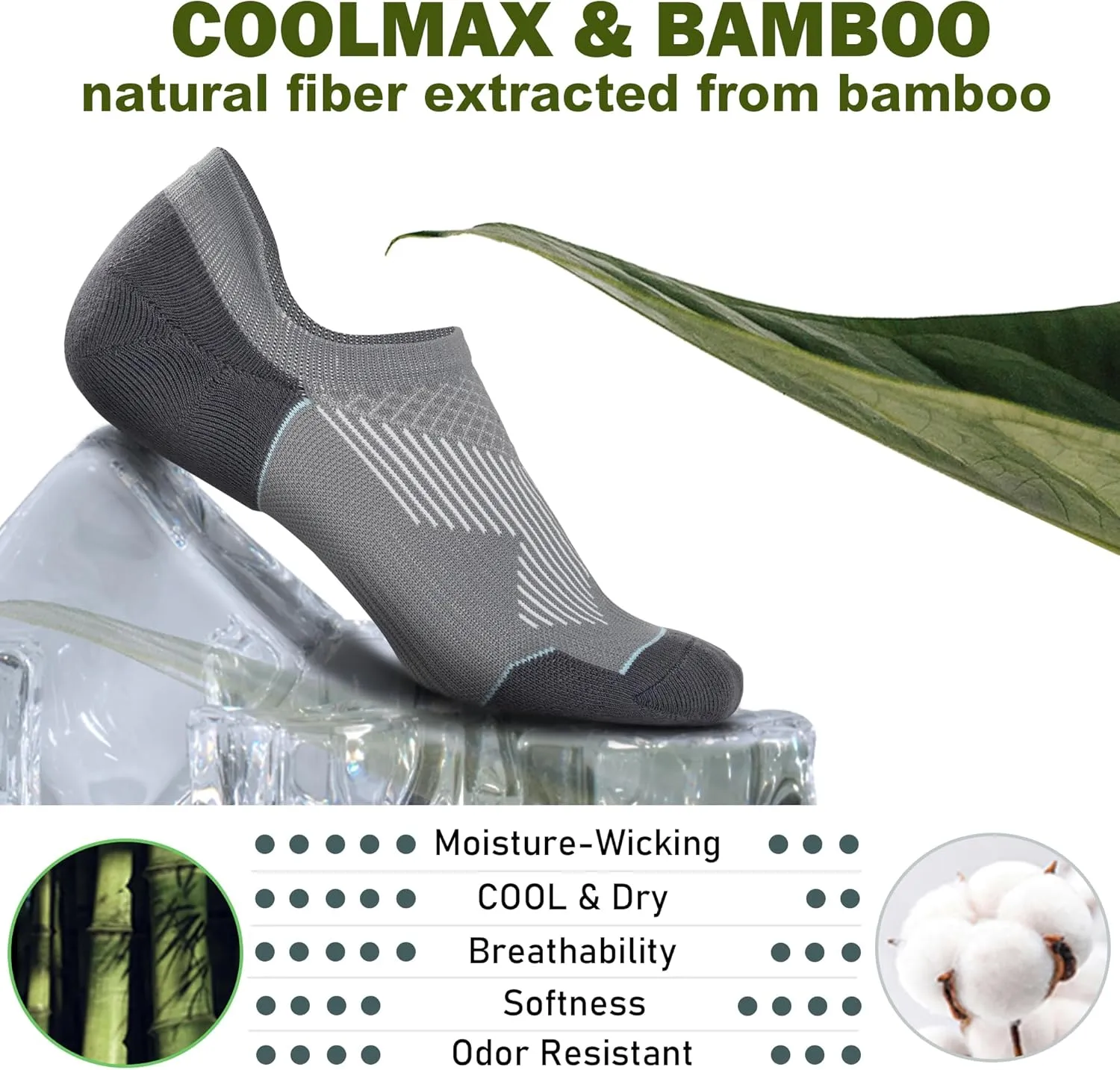 BRISIRA Coolmax Bamboo Viscose Compression No Show Socks Moisture Wicking Cushion Short Low Cut Ankle Athletic Sock for Golf
