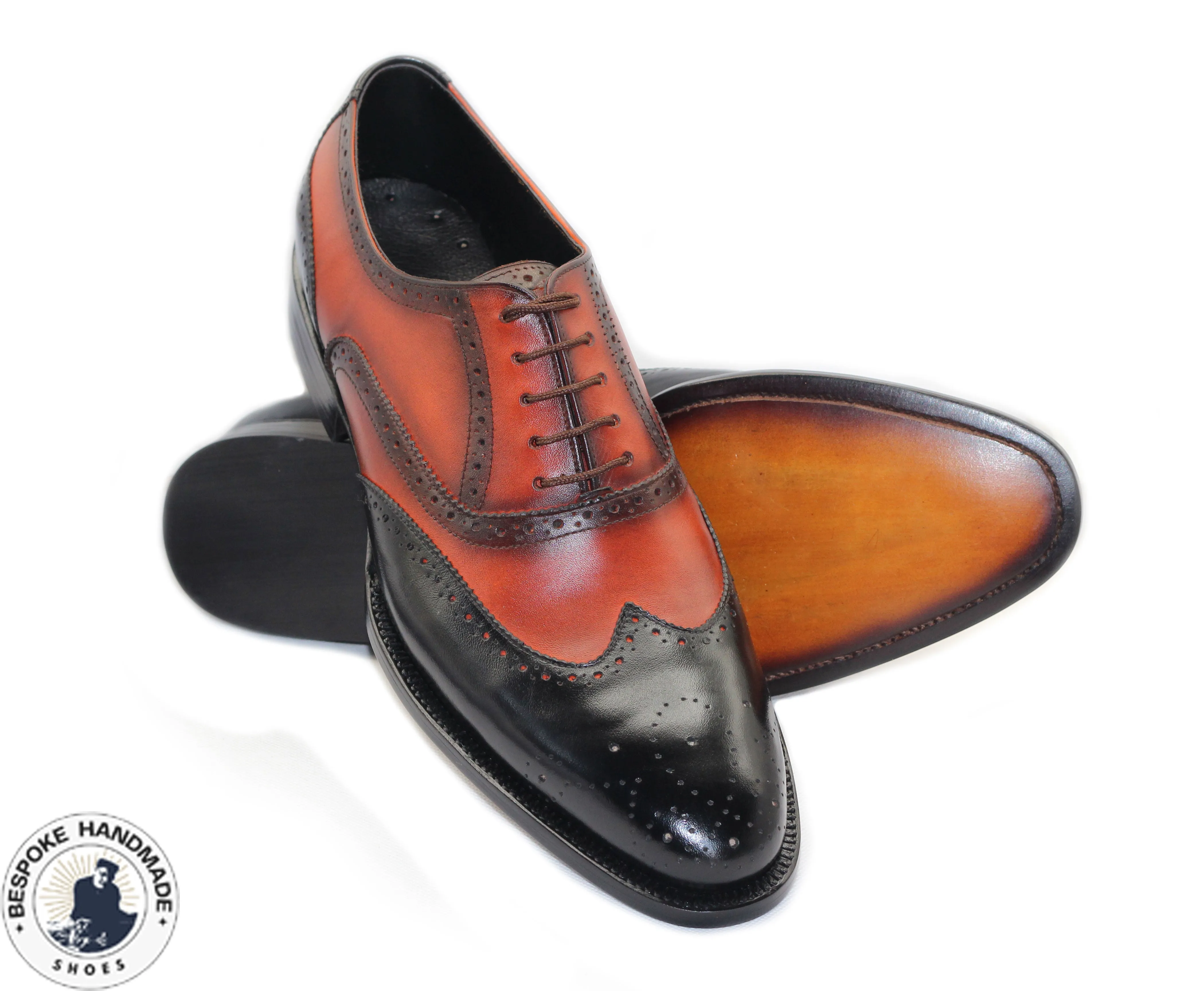Buy Custom made Wing Tip Two Tone Leather Oxford Lace Up Men's Formal Shoes