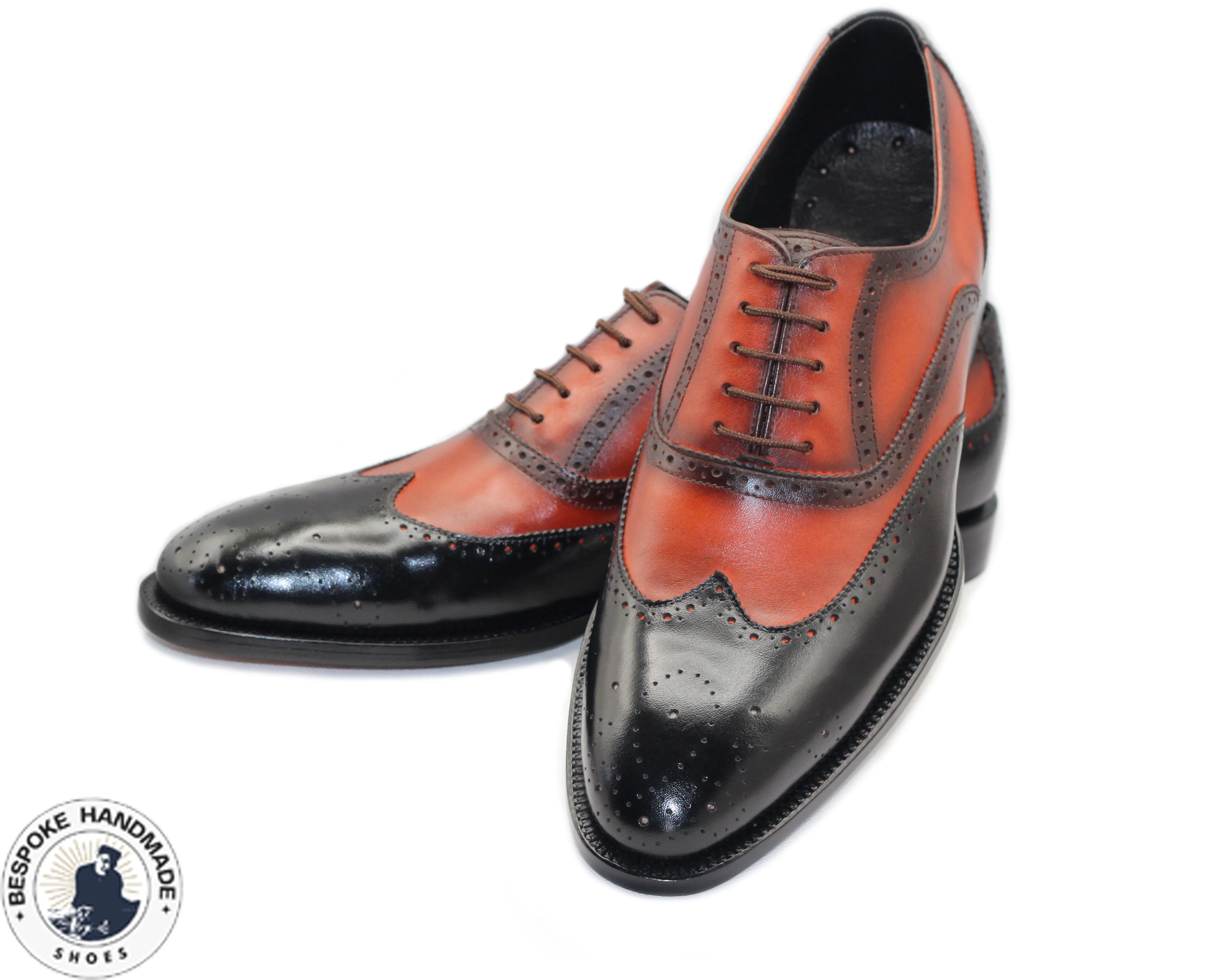 Buy Custom made Wing Tip Two Tone Leather Oxford Lace Up Men's Formal Shoes