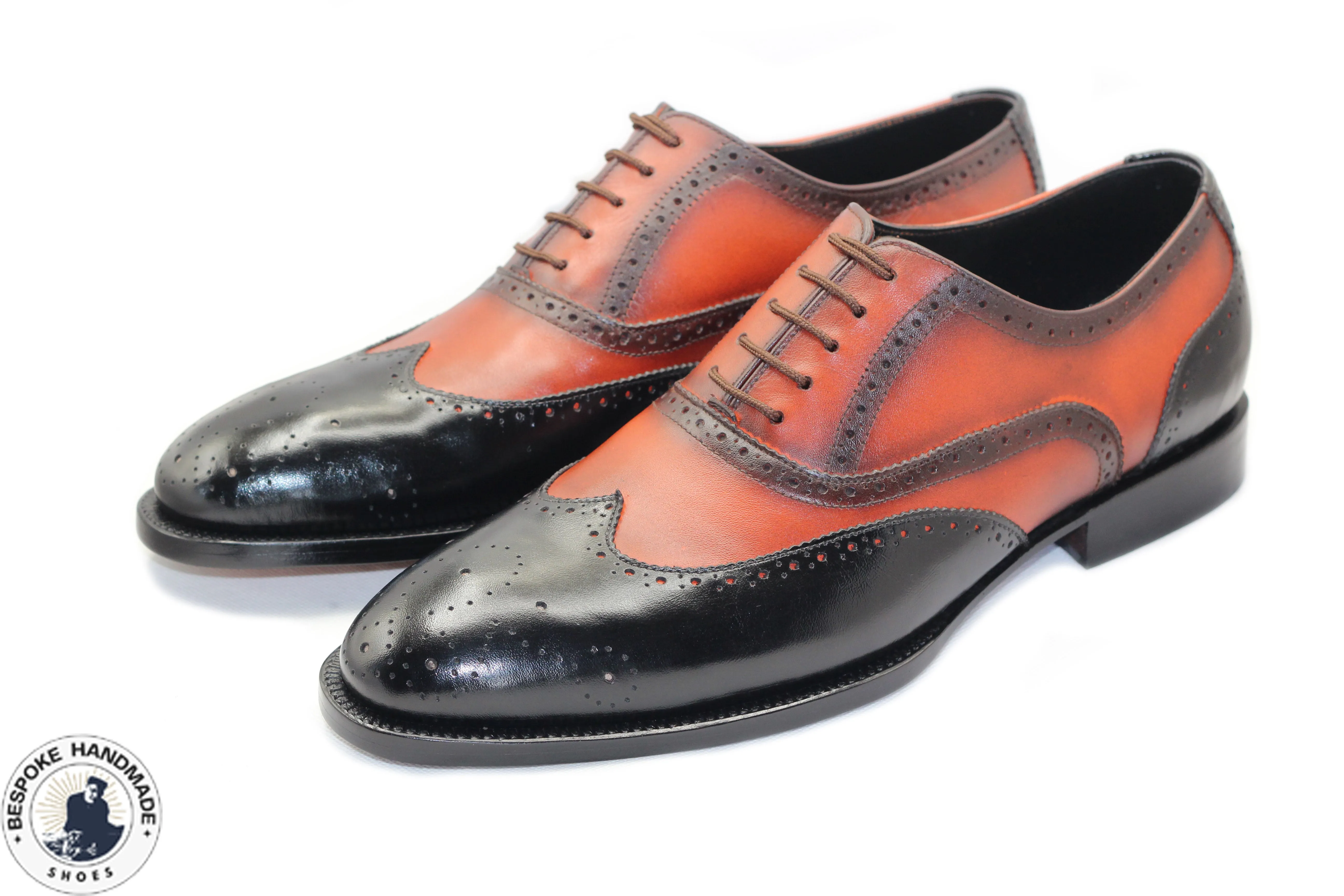 Buy Custom made Wing Tip Two Tone Leather Oxford Lace Up Men's Formal Shoes