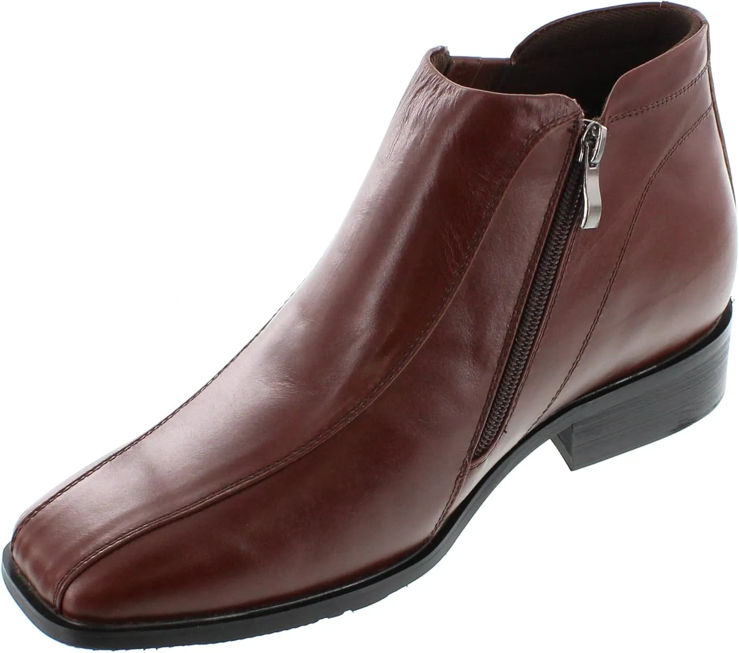 CALDEN Men's Invisible Height Increasing Elevator Shoes - Brown Premium Leather Zipper Dress Boots - 3.2 Inches Taller - K99805-1 - Size 11 D(M) US