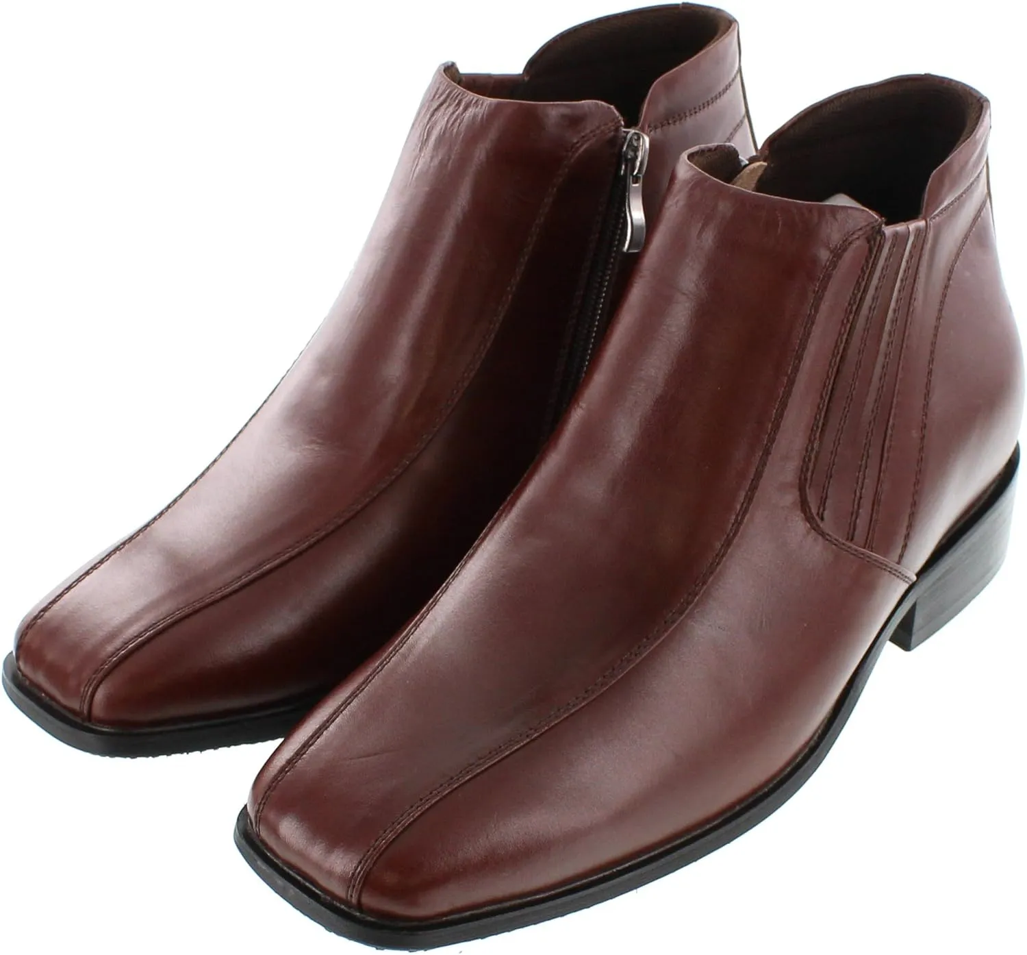 CALDEN Men's Invisible Height Increasing Elevator Shoes - Brown Premium Leather Zipper Dress Boots - 3.2 Inches Taller - K99805-1 - Size 11 D(M) US