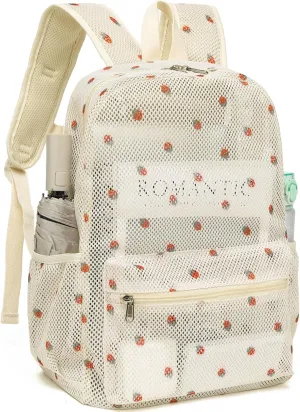 CAMTOP Mesh Backpack Kids Boys Girls Bookbag See Through Preschool Backpacks Casual Daypack for School Beach Travel Sport (Beige Strawberry)