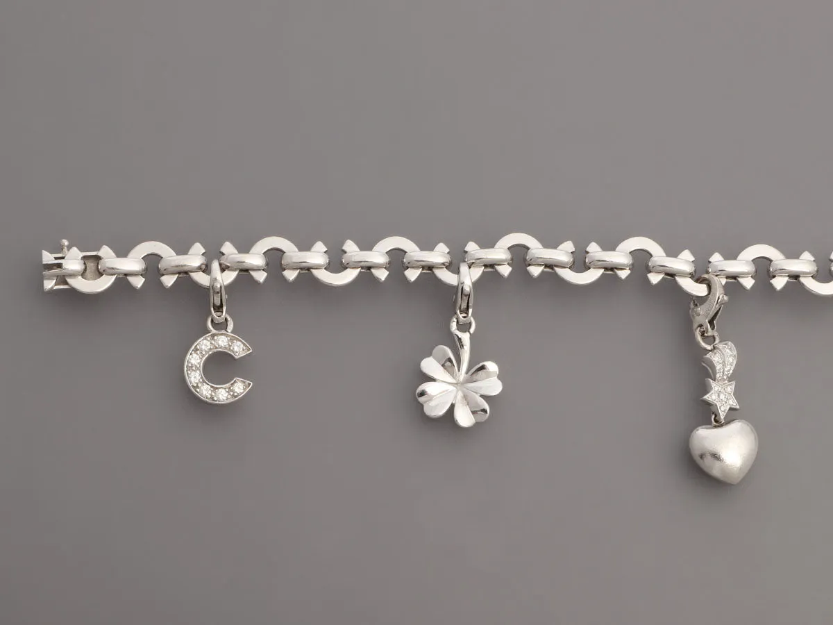 Chanel 18K White Gold Diamond Logo Charm Bracelet