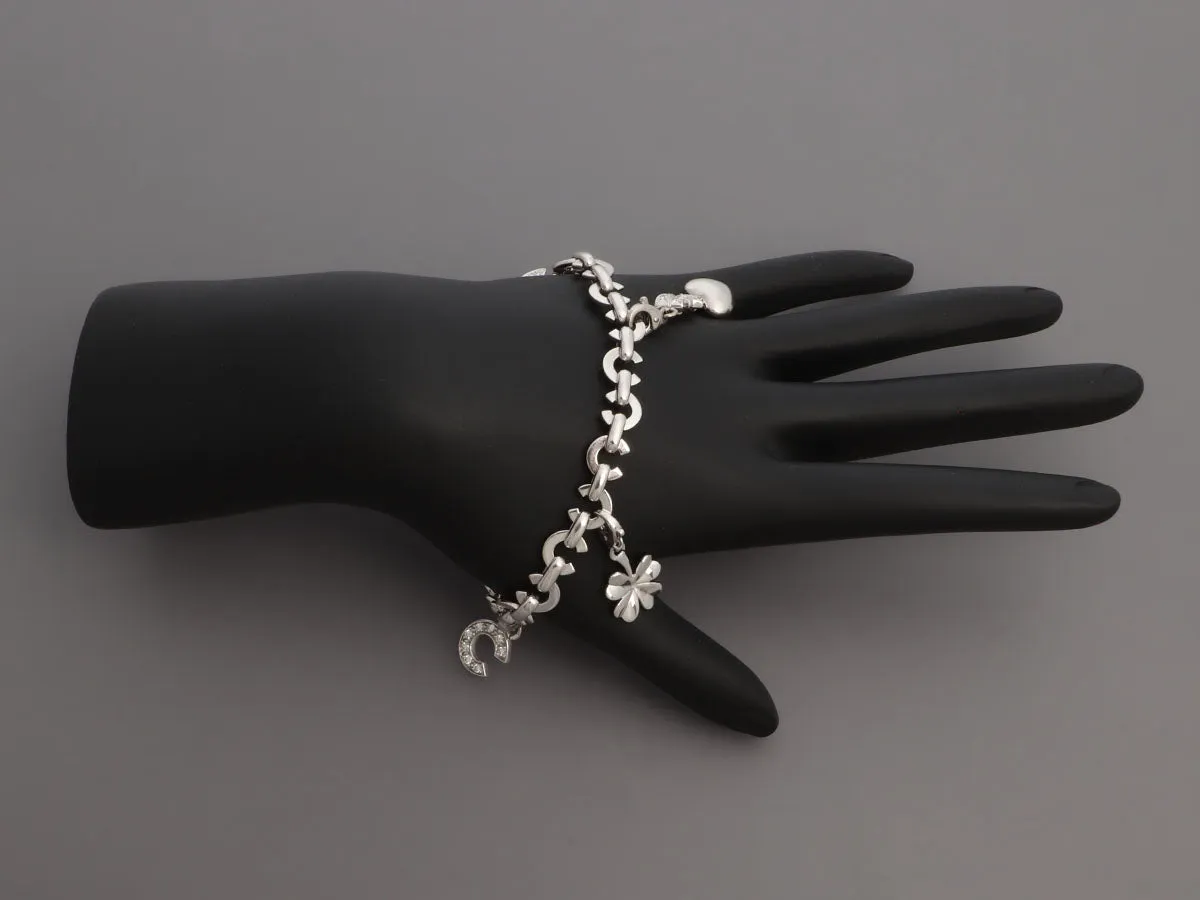 Chanel 18K White Gold Diamond Logo Charm Bracelet