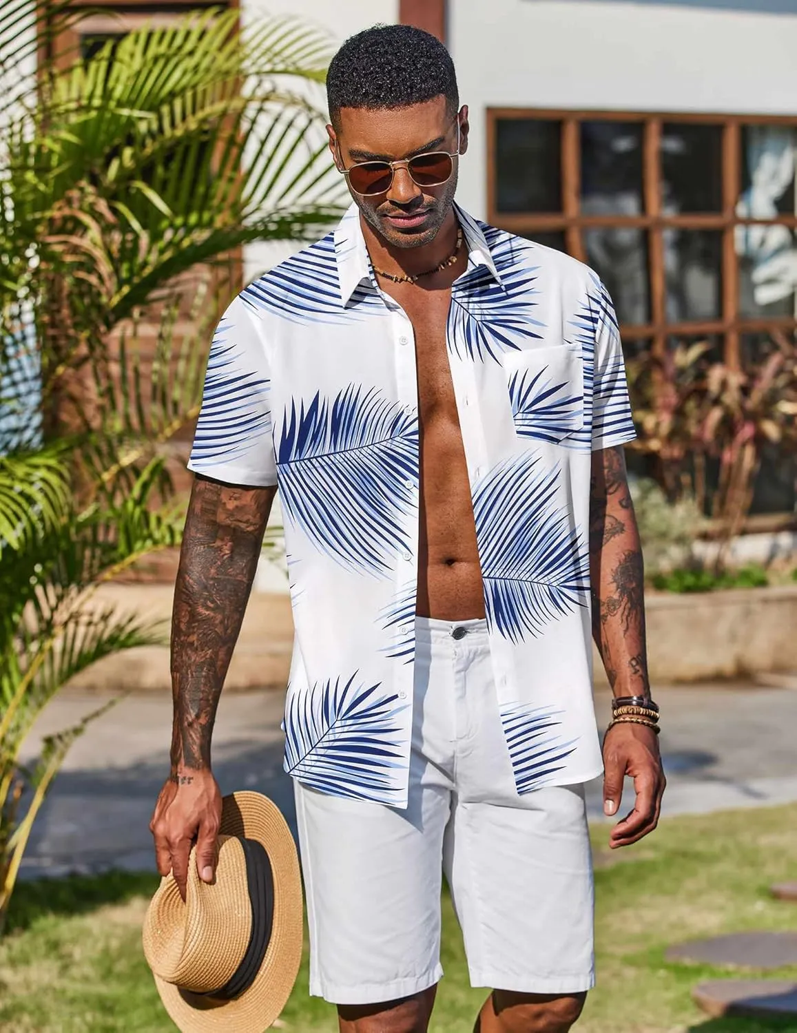 COOFANDY Men's Hawaiian Shirt Short Sleeve Floral Button Down Shirts Tropical Vacation Beach Shirts with Pocket