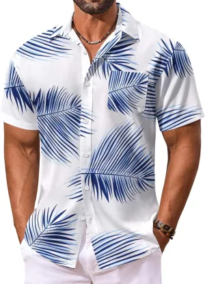 COOFANDY Men's Hawaiian Shirt Short Sleeve Floral Button Down Shirts Tropical Vacation Beach Shirts with Pocket