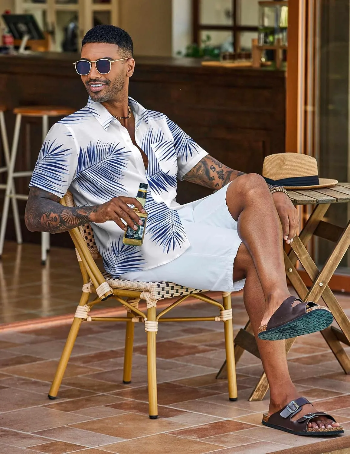 COOFANDY Men's Hawaiian Shirt Short Sleeve Floral Button Down Shirts Tropical Vacation Beach Shirts with Pocket