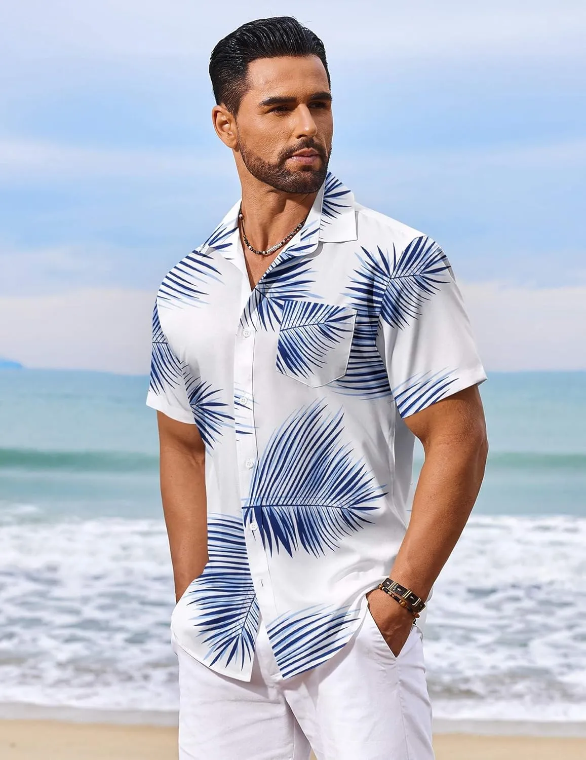 COOFANDY Men's Hawaiian Shirt Short Sleeve Floral Button Down Shirts Tropical Vacation Beach Shirts with Pocket