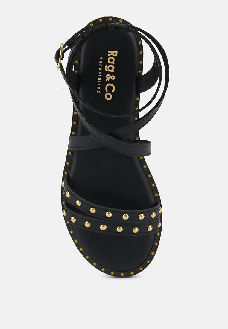 CORRIANE Studs Embellishment Black Strappy Sandals