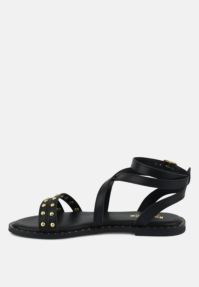 CORRIANE Studs Embellishment Black Strappy Sandals
