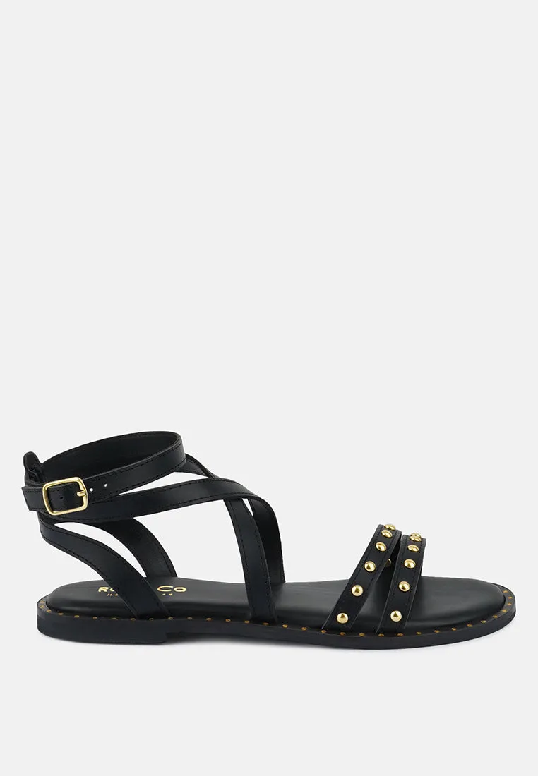 CORRIANE Studs Embellishment Black Strappy Sandals