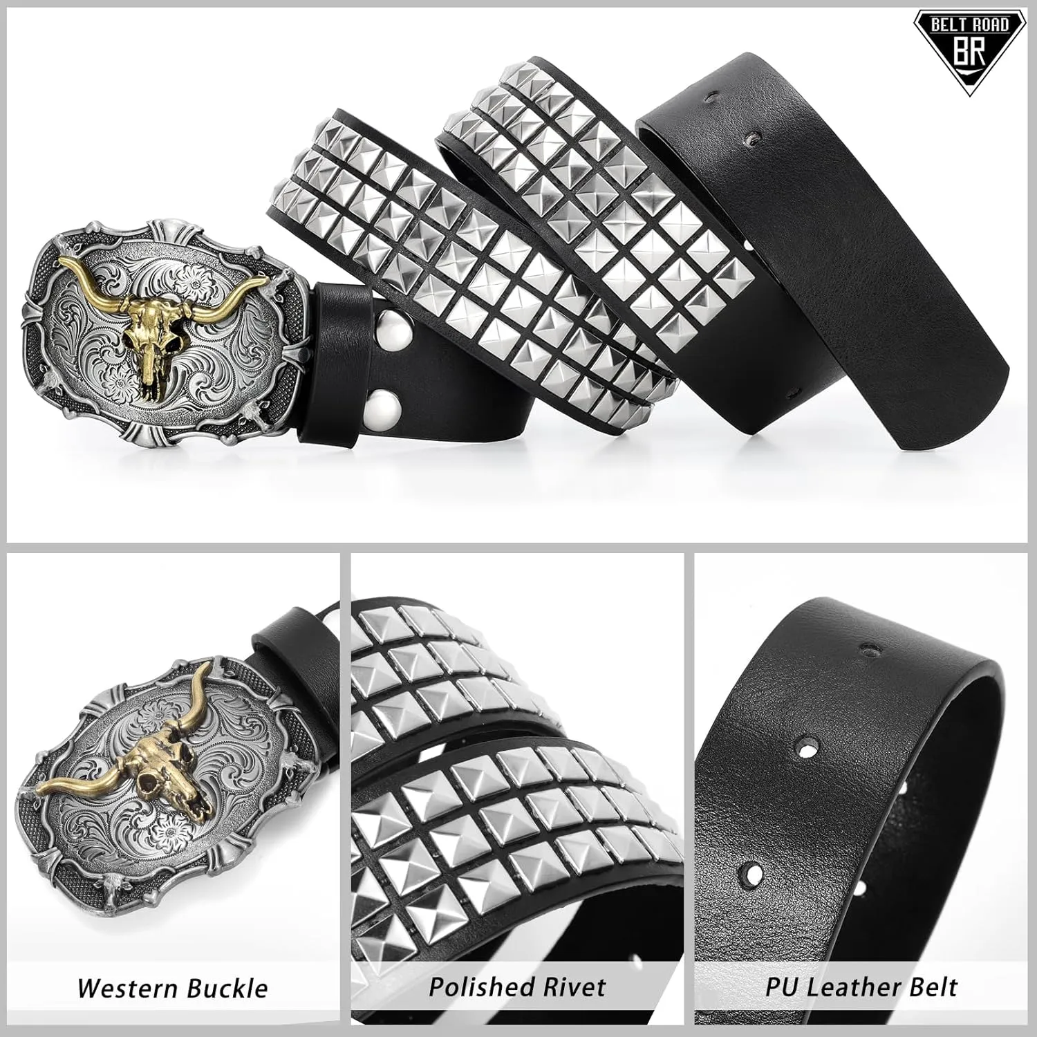 Cowboy Cowgirl Belts for Women Men Western Belts Punk Goth Belt PU Leather Belt With Western Buckle