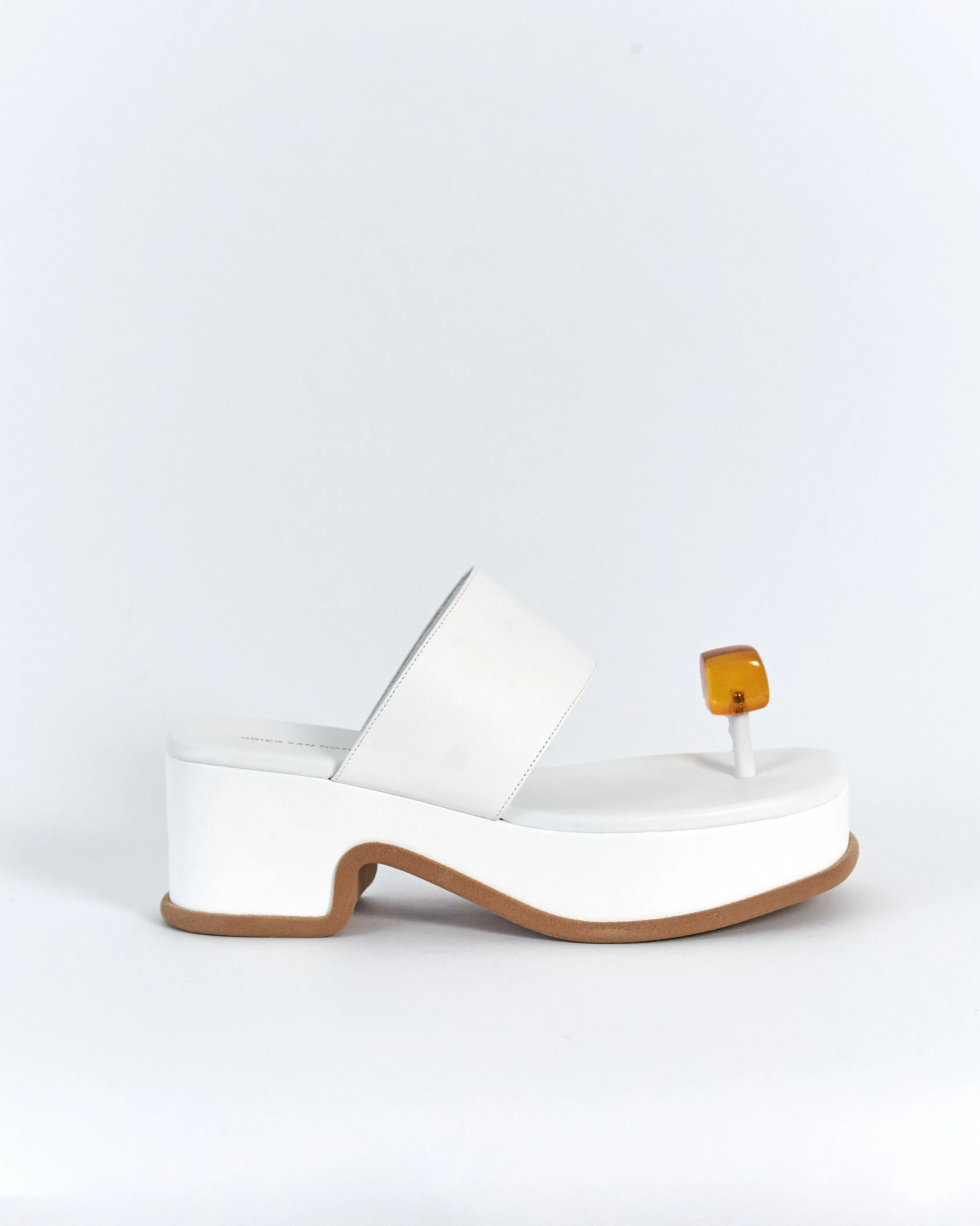 Dries Van Noten resin toe thong platform sandals, white, 40