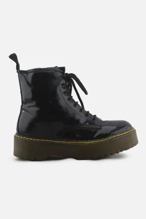 European Brand Zipper Laces Combat Ankle Boots | 100% Synthetic Leather