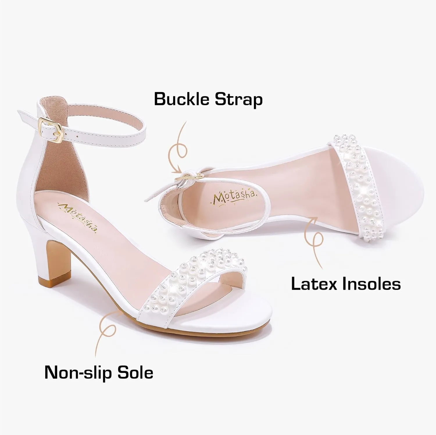 Girls Heel Sandals Open Toe Ankle Strap Flower Girl Dress Pump Sandals Wedding Party for Little Big Kid