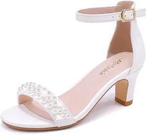 Girls Heel Sandals Open Toe Ankle Strap Flower Girl Dress Pump Sandals Wedding Party for Little Big Kid