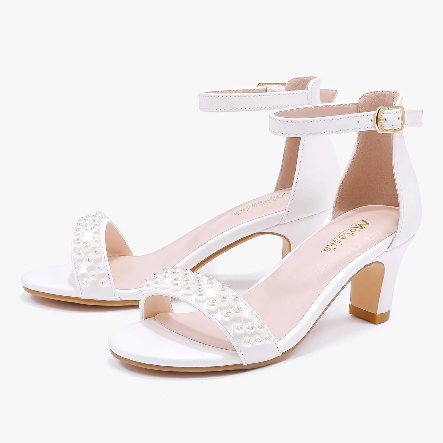 Girls Heel Sandals Open Toe Ankle Strap Flower Girl Dress Pump Sandals Wedding Party for Little Big Kid