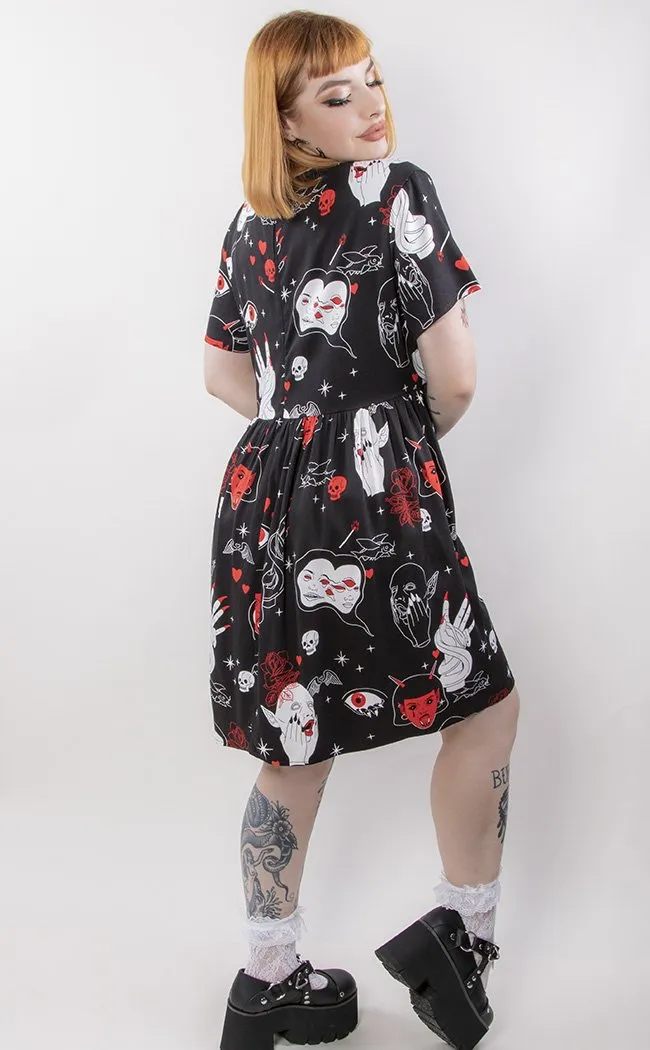 Gothic Print Baby Doll Dress