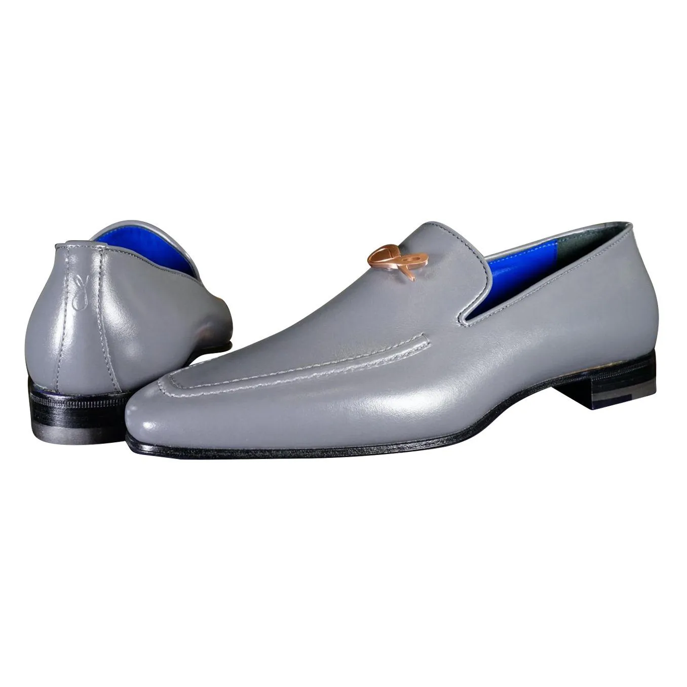 Grafite With Rose Gold Hardware Leather Loafers