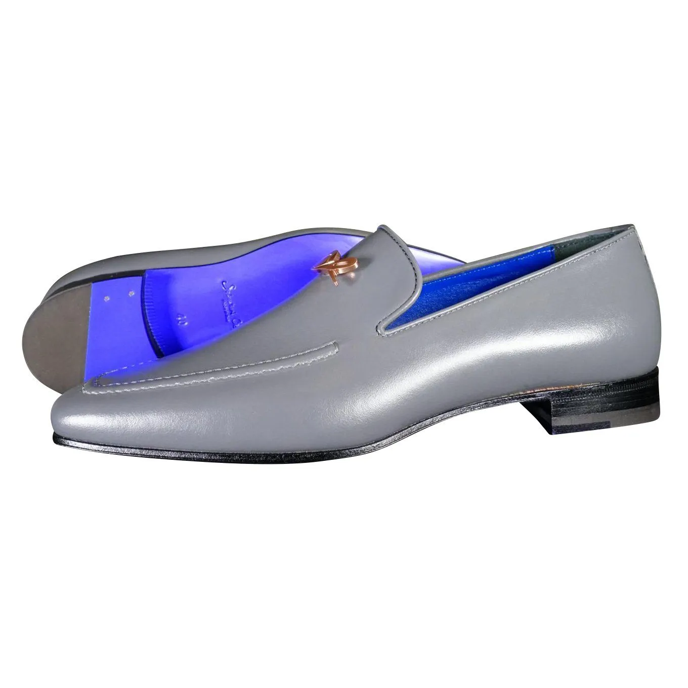 Grafite With Rose Gold Hardware Leather Loafers