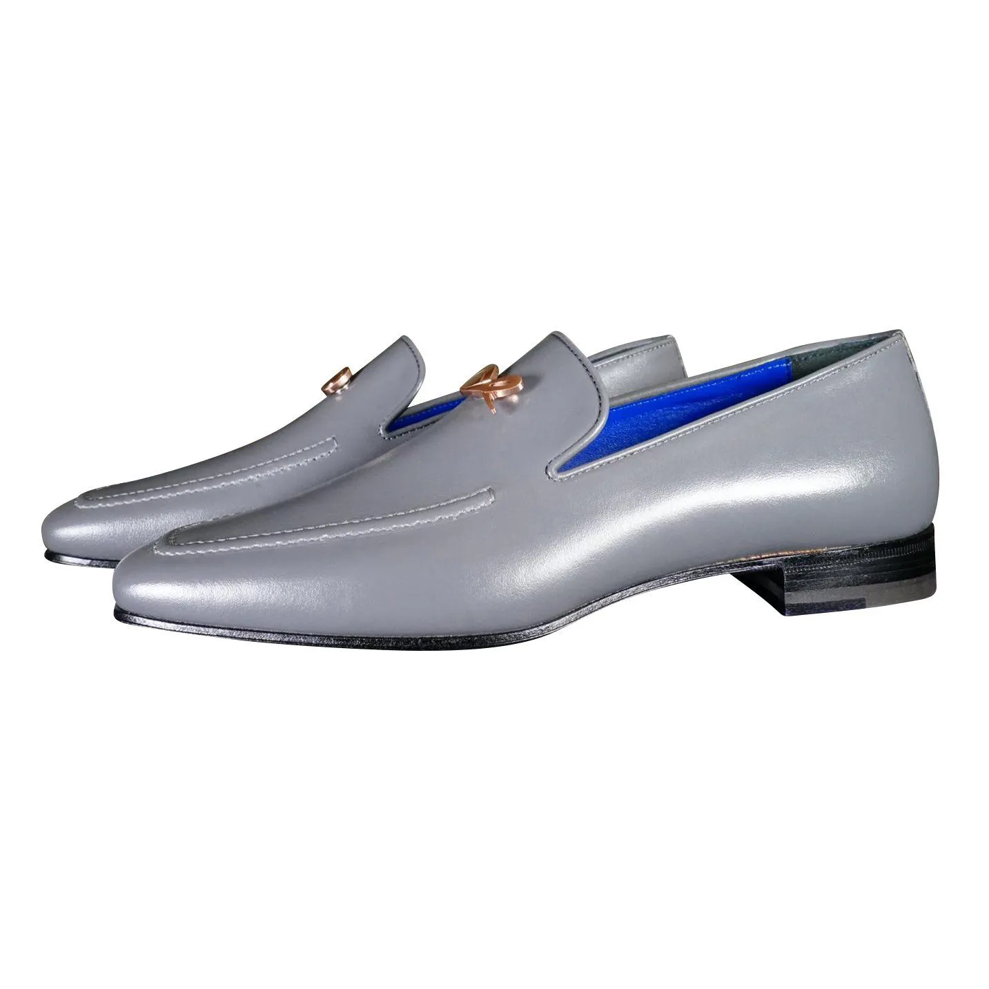 Grafite With Rose Gold Hardware Leather Loafers