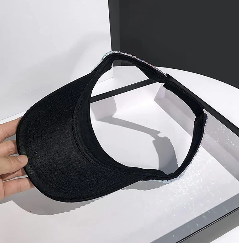 Gudessly Shiny Rhinestones Sport Sun Visor Adjustable Summer Cap Visor Caps for Women Men
