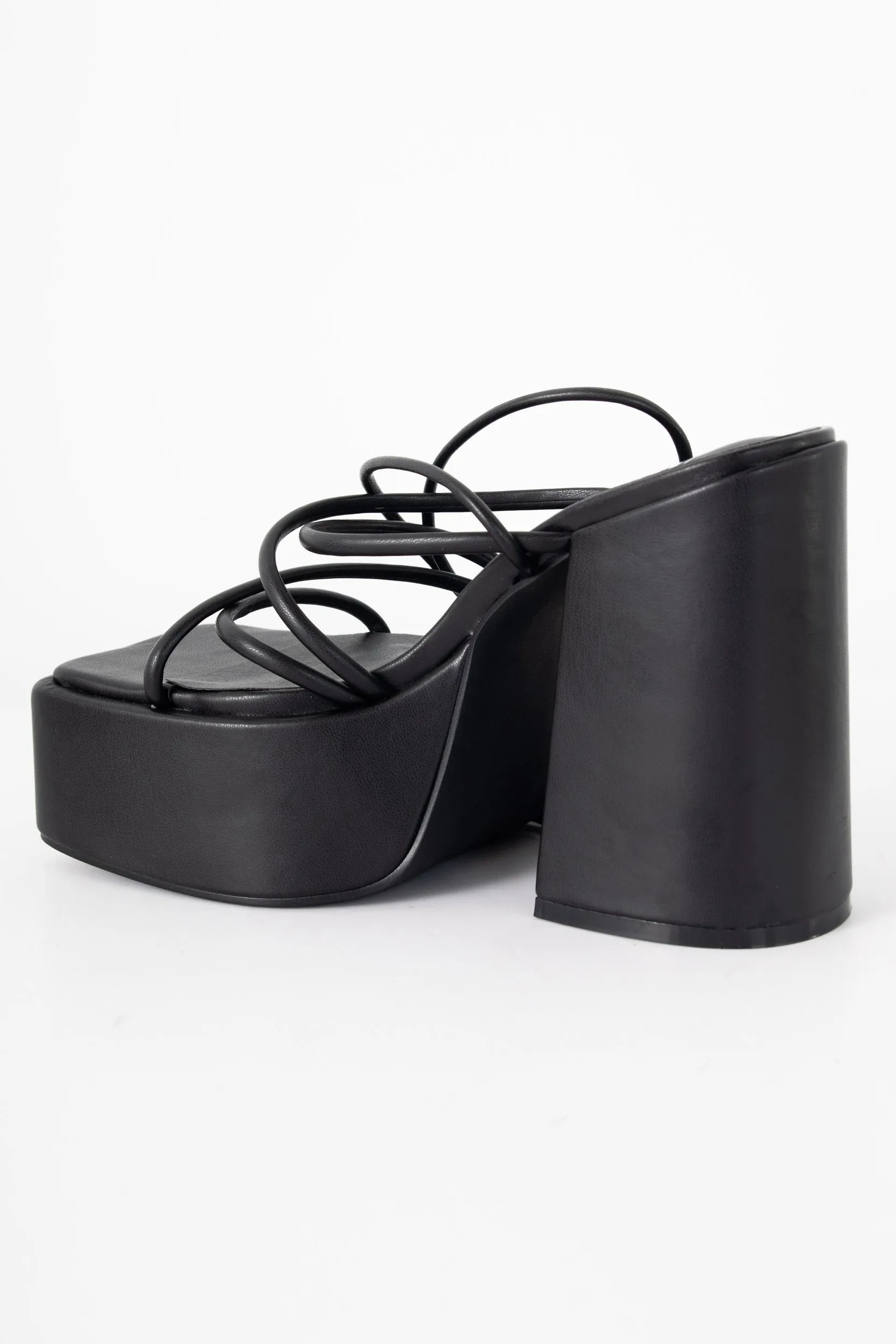 Heartbreak Chunky Tie Leg Platform Sandals in Black